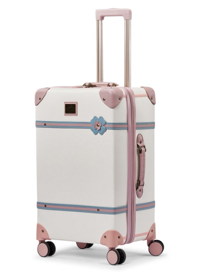 LIMRA 4-Piece Premium PU Leather Luggage Set – Luxury Travel Spinner Suitcases with Cosmetic Bag – Sizes 28/24/20/13 Inch White With Pink Color - Image 4